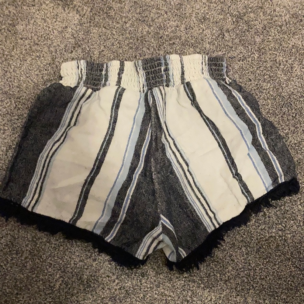Blue striped frayed shorts